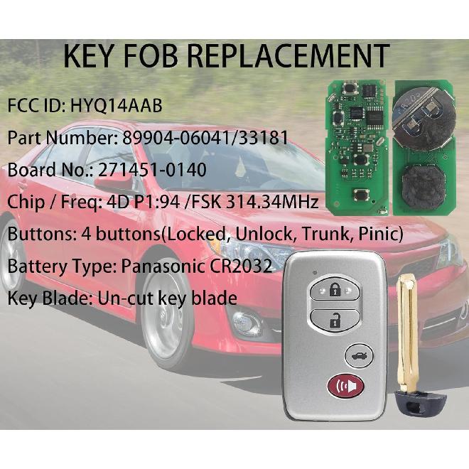Smart Key for Toyota Camry Avalon 2006-2011, Alliskeys Key Fob Fit for HYQ14AAB 271451-0140 89904-06041 89904-33181 Gray