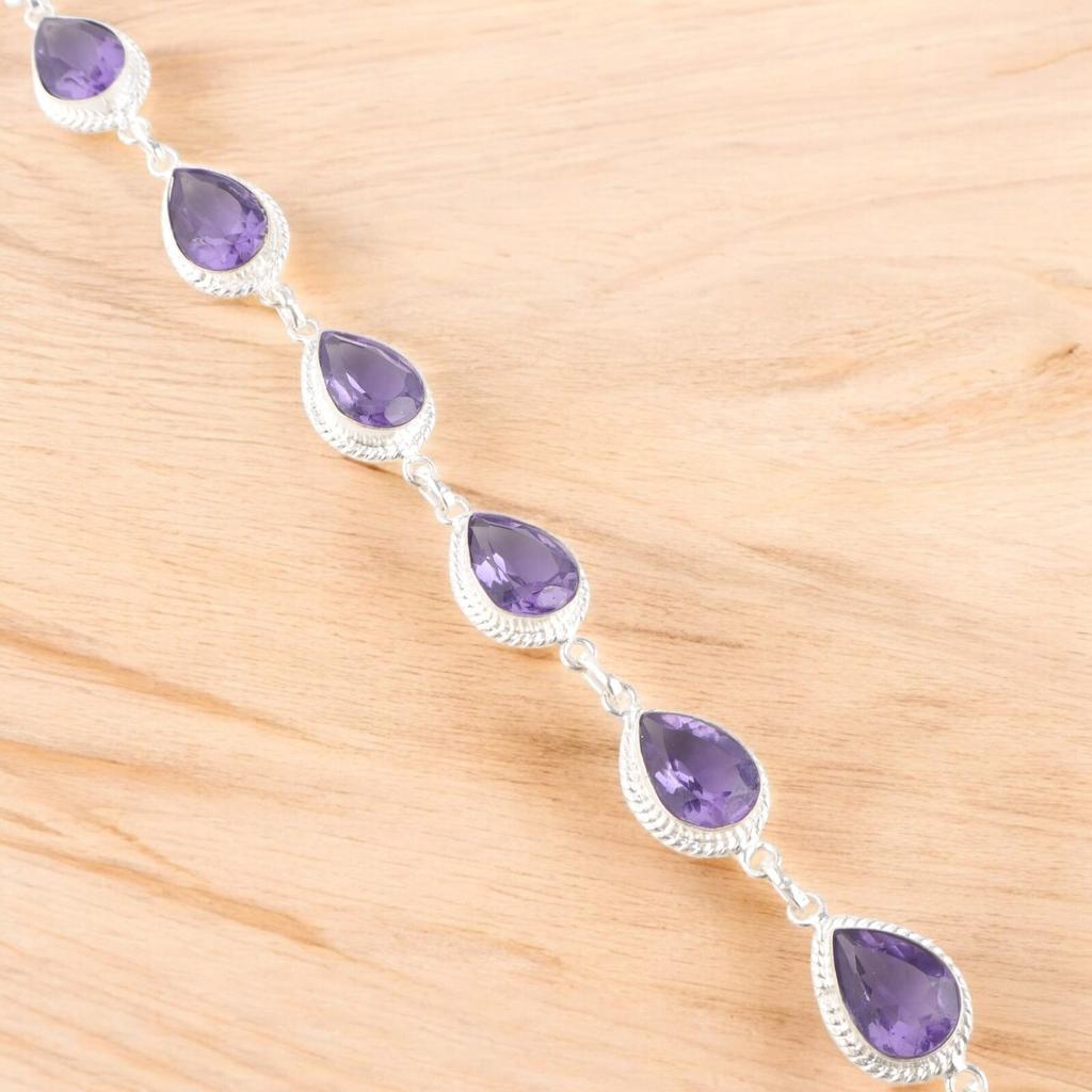 Natürlicher Iolith Edelstein 925 Sterlingsilber Handgefertigter Schmuck Kettenarmband 7-9" RB-15-2