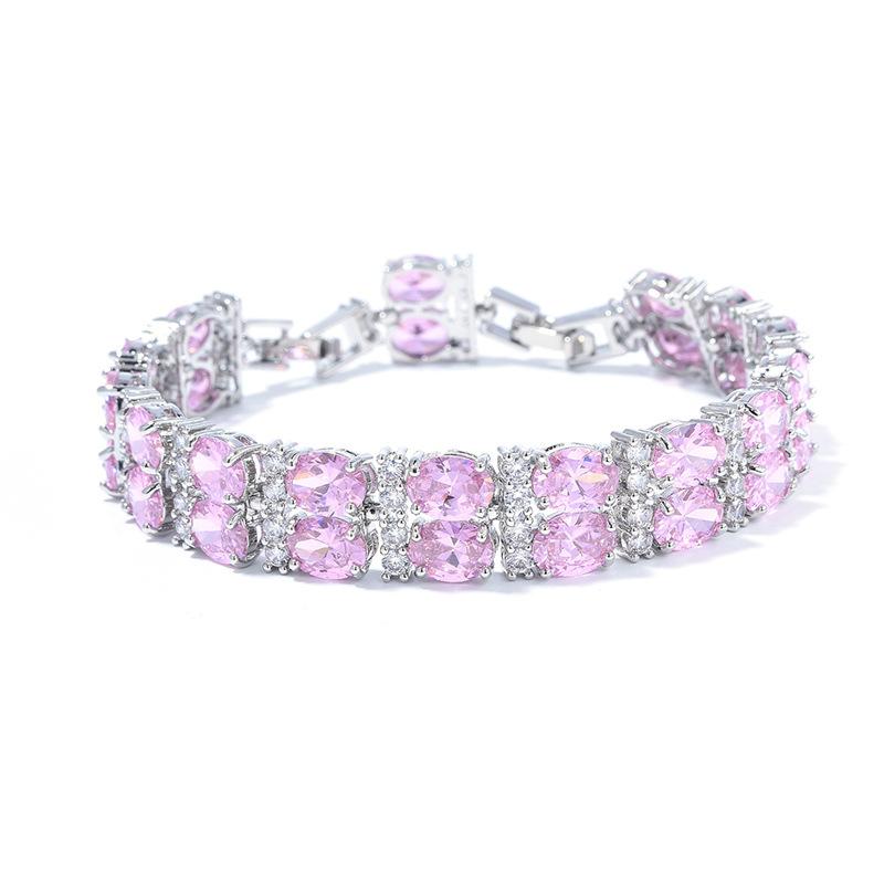 Blue Double-row Zircon Bracelet, Sapphire Fashion Jewelry 21.5CM розовый