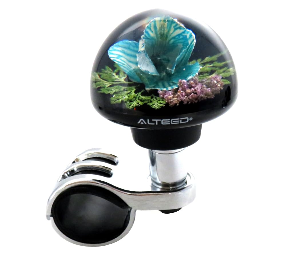 AUTOLAND Underwater Flower Steering Steering Spinner Real Fresh Flower 65mm Thick Diameter Grip Spinner, Blue, Knob, Orchid, Art,