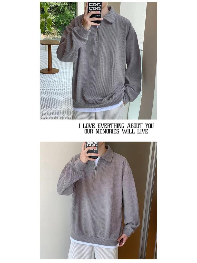 Men's Korean Style Casual Loose Half-Zip Lapel Polo Knit Top