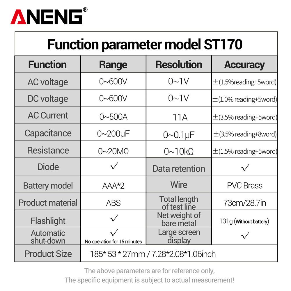 1999 Counts ST170 Digital Clamp Meter 500A AC Current MultimeterAC/DC Voltage Tester Hz Capacitance NCV Ohm Diode Test Tools