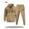 Mens Hoodie Sweatshirt Set Solid Color Multi-Zipper Pockets Casual Wear