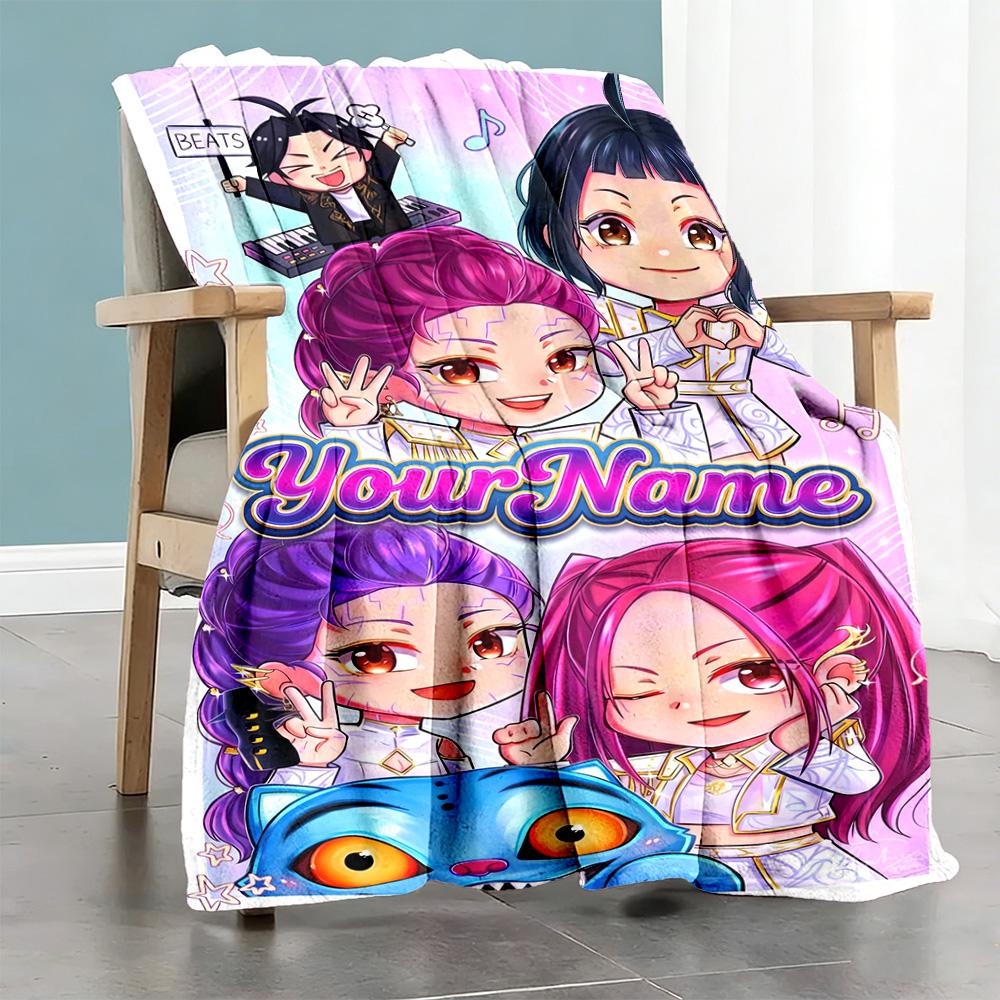Demon Hunter Girls Customize Text Blanket Cozy Customizable Blanket Soft Warm Cozy Throw For Sofa Bedding Living Room Nap Four Seasons Universal