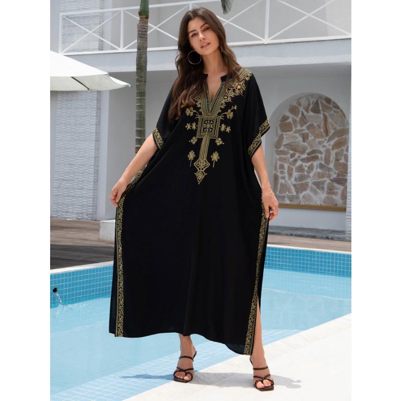 Women's Fashion Summer Spring Flower Pattern Print 1/2 Sleeves V-Neck Loose Waistline Casual Dresses