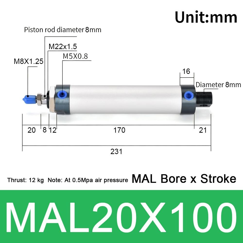 1Pcs 16/20/25/32/40mm Cylind Bore Pneumatic Air Cylinder Double Compressed 25/50/75/100mm Strok MAL Cylinder Aluminum Alloy