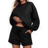 Women's Fashion Sportswear Casual Long-Sleeved Pullover Sweatshirt Drawstring Shorts Set