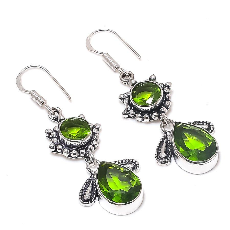 

Natural Peridot Gemstone Handmade 925 Sterling Silver Earring 2.17 F1S77