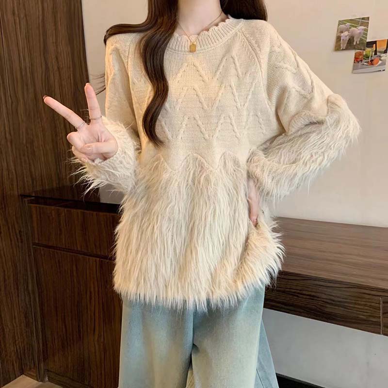 Sweater for Women Autumn Winter Thickened Warm Knitted Stretchy Long Sleeve Tops