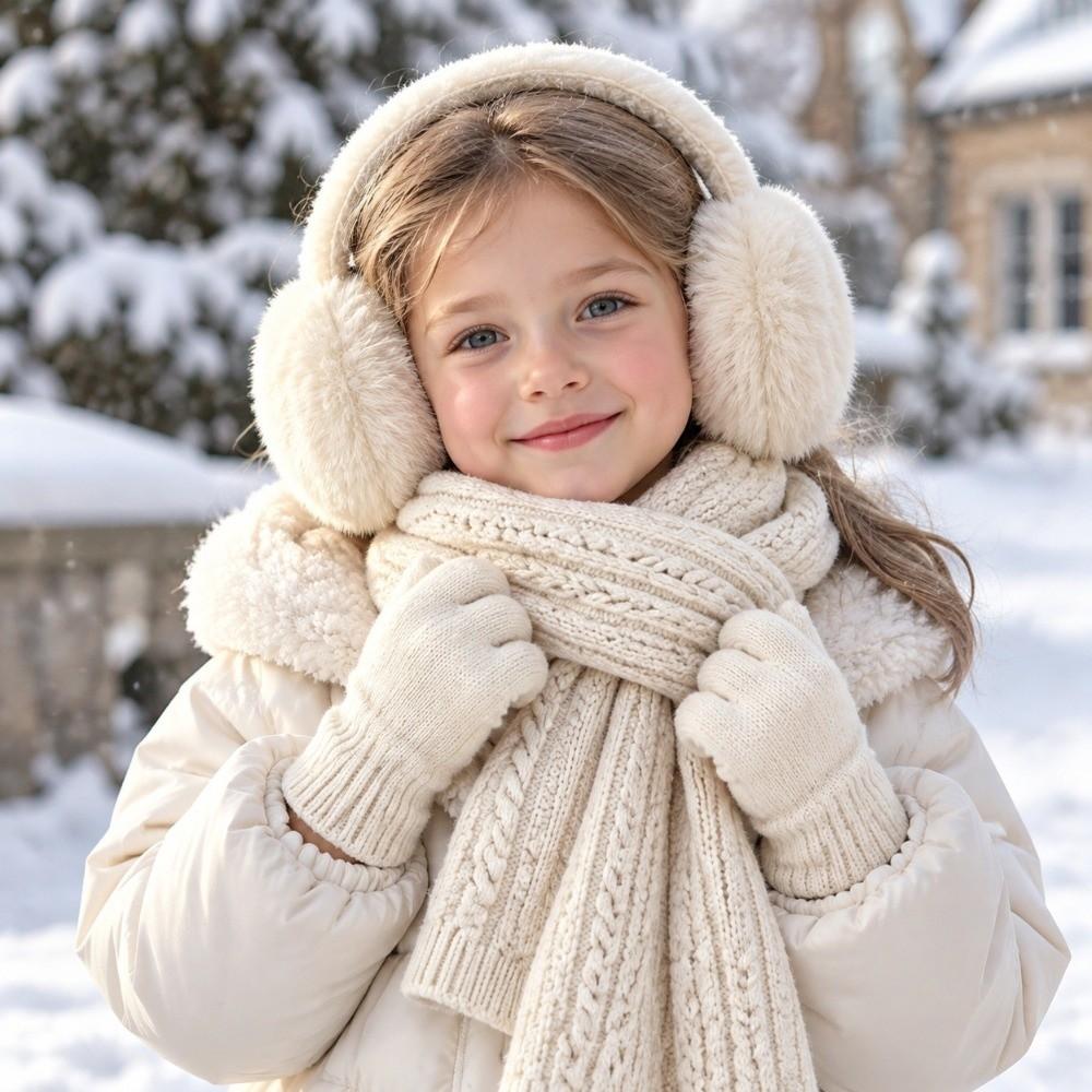 Elastic Woolen Neck Scarf Cold Proof Knitted Scarf Fashion Kids Earmuffs Scarf Gloves Set  Daily
