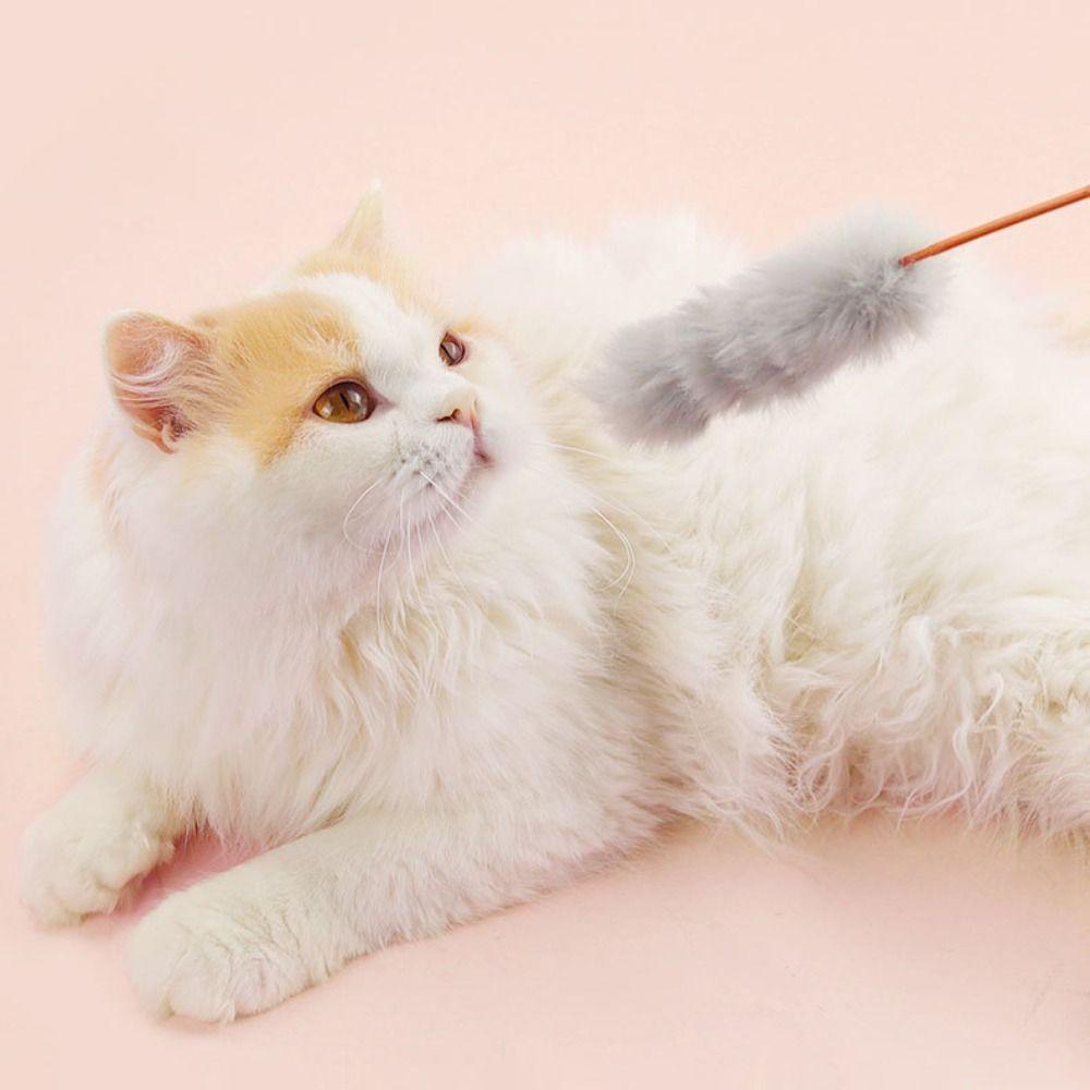 Faux Rabbit Fur Cat Teaser Stick Grain Handle Relieve Boredom Pet Interactive Stick Color Random Fuzzy Touch Cat Wand