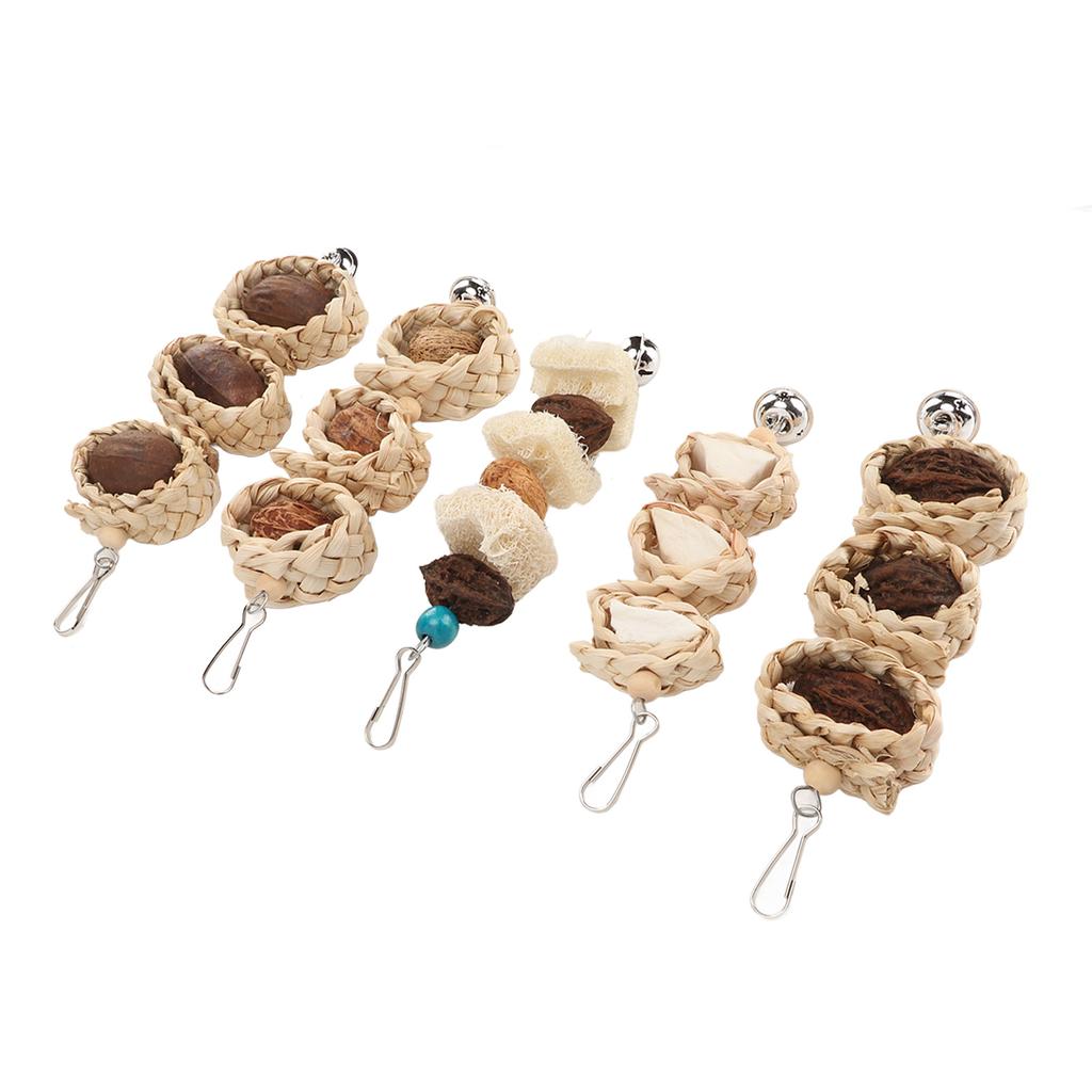 5PCS Parrot Cuttlebone Chew Toy Bite Resistant Corn Leaf Nuts Bird Chewing Toys with Bell for