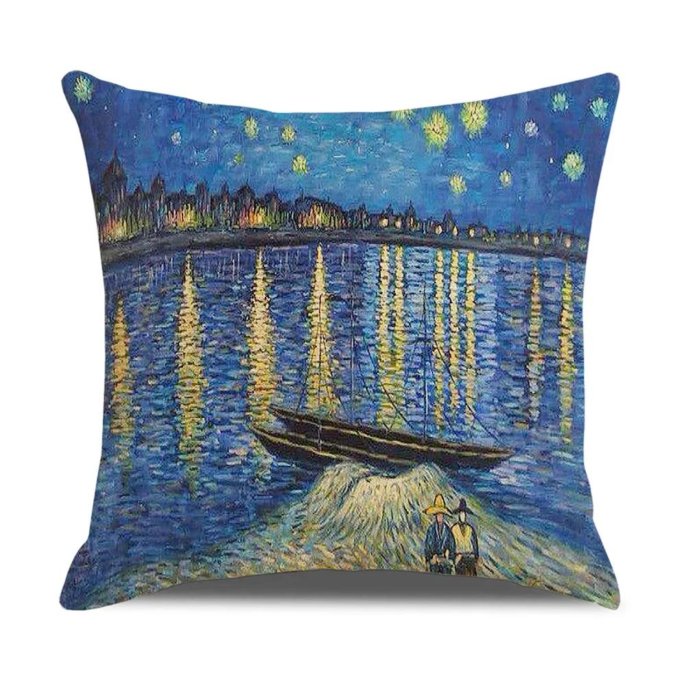

Винтажная наволочка для подушки с искусством Ван Гога, наволочка для подушки с масляной живописью, украшение для дивана в гостиной 16x16Inch