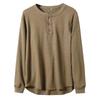 Men Women Long Sleeve Pullover T Shirt Waffle Knit Henley Neck