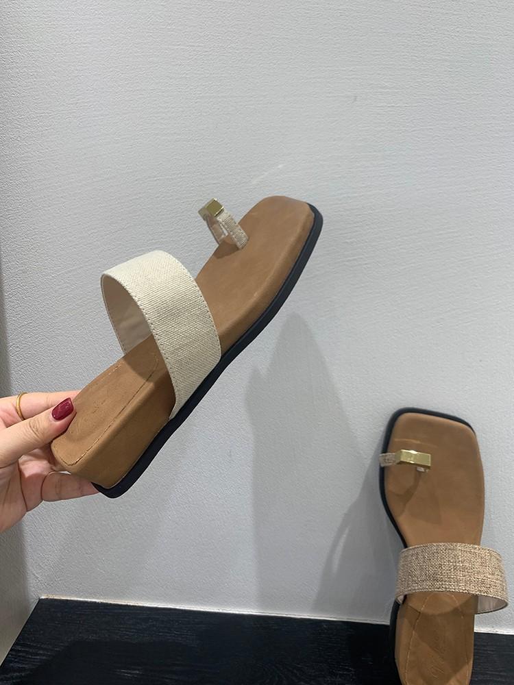 

льняные шлепанцы на толстой подошве для женщин для лета, французские однословные шлепанцы, шлепанцы с перемычкой между пальцами, удобная пляжная обувь для отпуска 40 абрикосовый