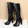 Vintage Punk Boots for Women In Autumn Winter New Style Thick Heel Super High Heel Versatile Round Head Belt Buckle High Boots