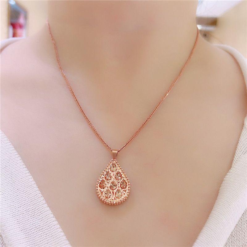 Exquisite Russian 585 Purple Gold Smart Shiny Water Drop Pendant Fashion Temperament Rose Gold Plated Color Gold Necklace