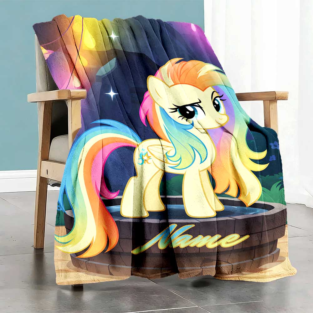Little Pony (2) Personalized Name Blanket Throw Customizable Blanket Soft Warm Cozy Throw For Seaside Bed Office Bedding All-Season Use