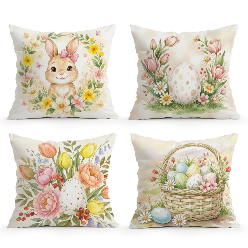 Easter Rabbit Flowers Pillowcase Printed Polyester 40/45/50Cm Throw Pillowcover Decorative Sofa Cushion Pillowslip Home Decor
