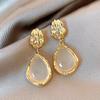 Vintage Maillard Caramel Color Tiger's Eye Stone Stud Earrings Light Luxury High-end Temperament Earrings Versatile Personality Unique Earrings