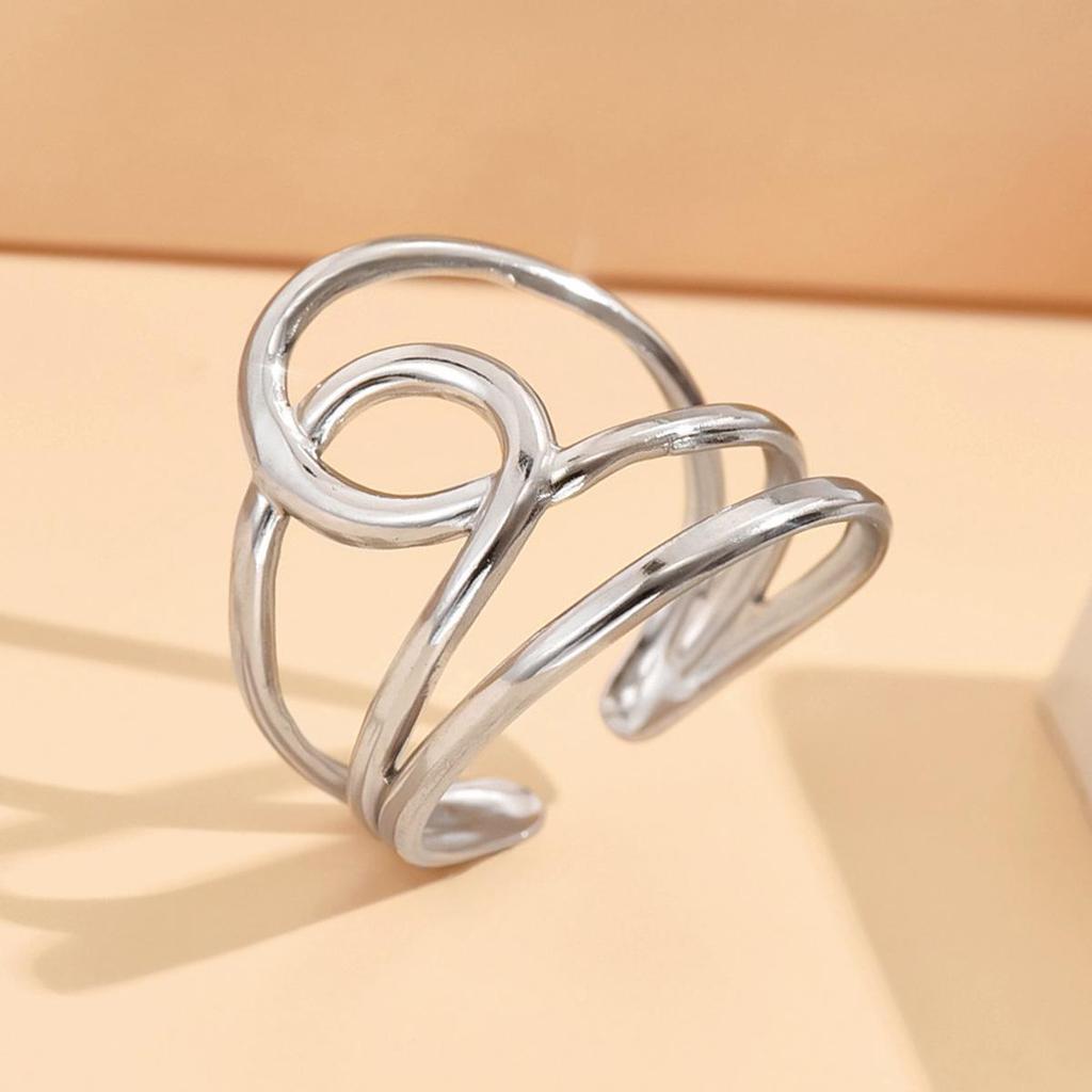 Minimalist Adjustable Geometric Gold-Plated Stainless Steel Ring for Women