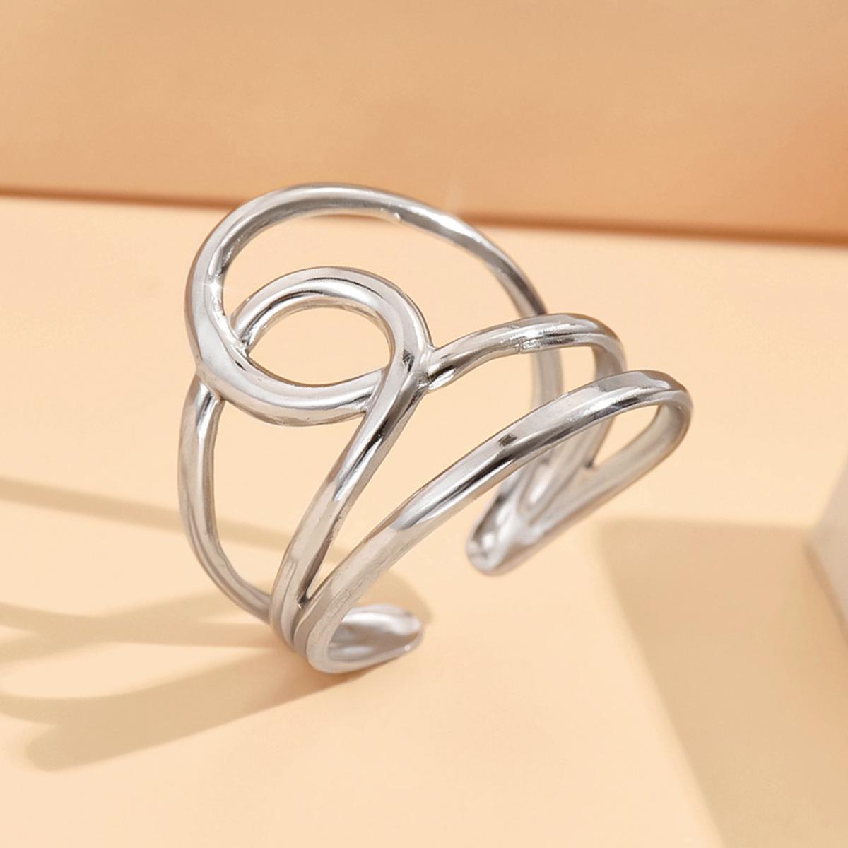Minimalist Adjustable Geometric Gold-Plated Stainless Steel Ring for Women