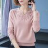 Women's Autumn Embroidered Faux Shearling Knit Sweater for Middle-aged and Elderly Women, Loose Fit, Plus Size Undershirt