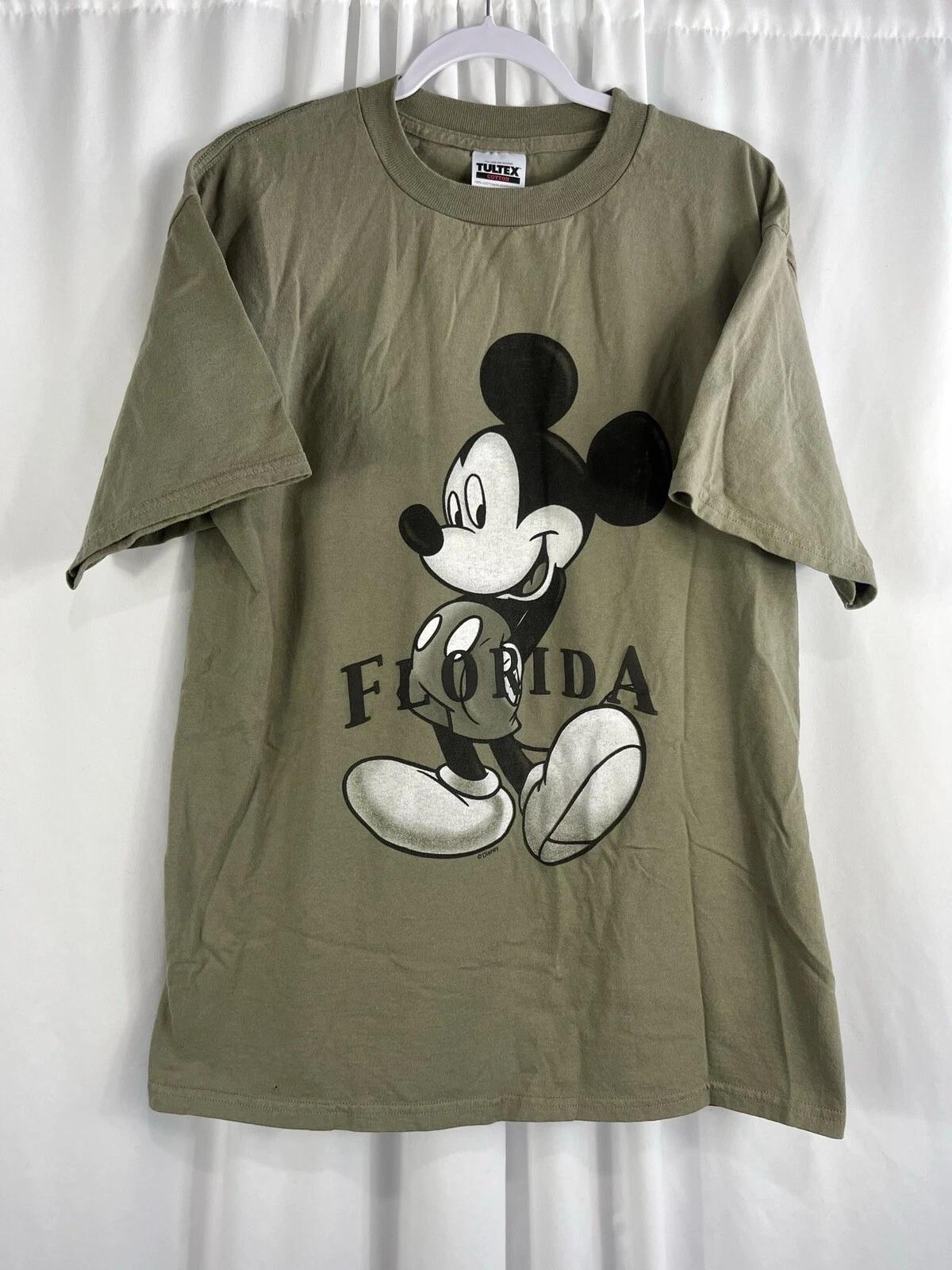 Vintage Mickey Mouse Florida Shirt Graphic Large Olive Earth Tone Tultex 90s 4XL