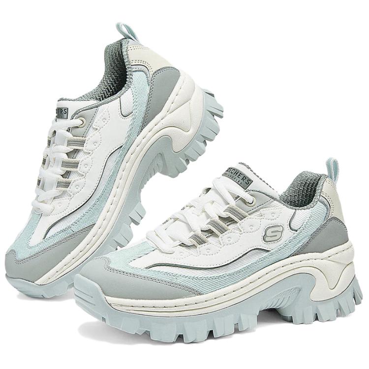 Skechers Hi-Ryze Honey Cake Shoes Cream Color Block Comfortable Versatile Wear Resistant Increased Height Low Top Dad Shoes Women Sneaker 177234-GYBL