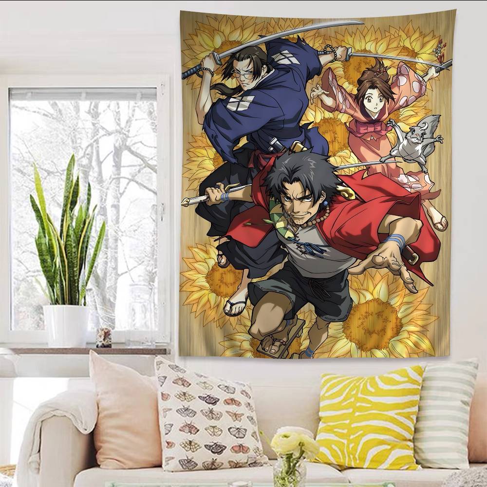 Vintage Samurai Champloo Anime Colorful Tapestry Wall Hanging Hippie Flower Wall Carpets Dorm Decor Japanese Tapestry