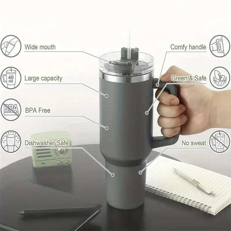 40oz Large Capacity 304 Stainless Steel Vacuum Cup With Handle And Straw Vacuum Flask For Outside Car Water Bottle Cold Mugs for Daily Use