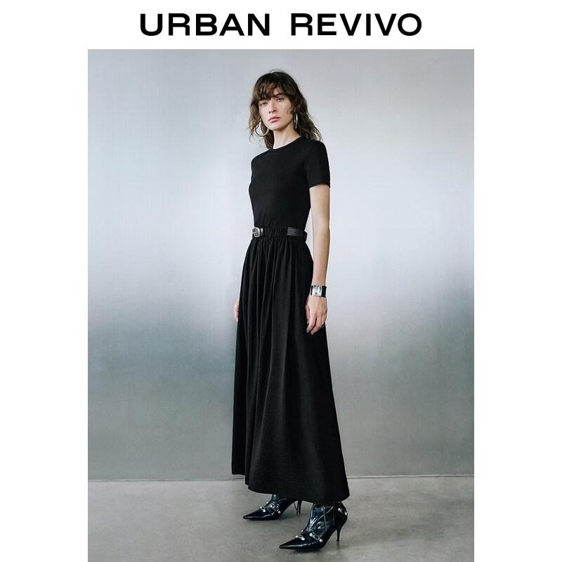 UR2026 Women's Simple Belt Round Neck Slim Dress