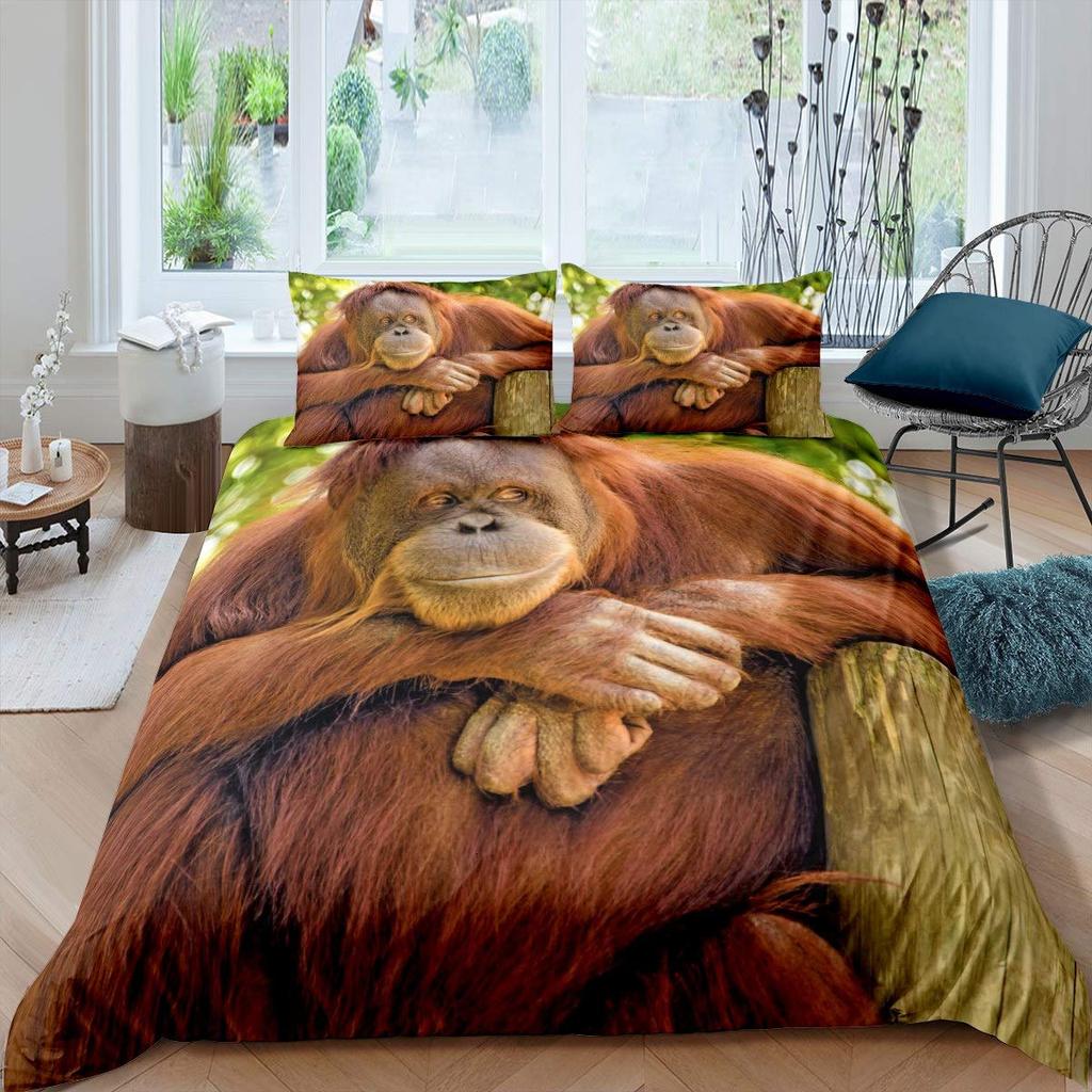 3D Gorilla Bettbezug Kopfhörer Gorilla Bettwäscheset Wildtiermuster Bettdeckenbezug Aquarell Blau Polyester Steppdeckenbezug