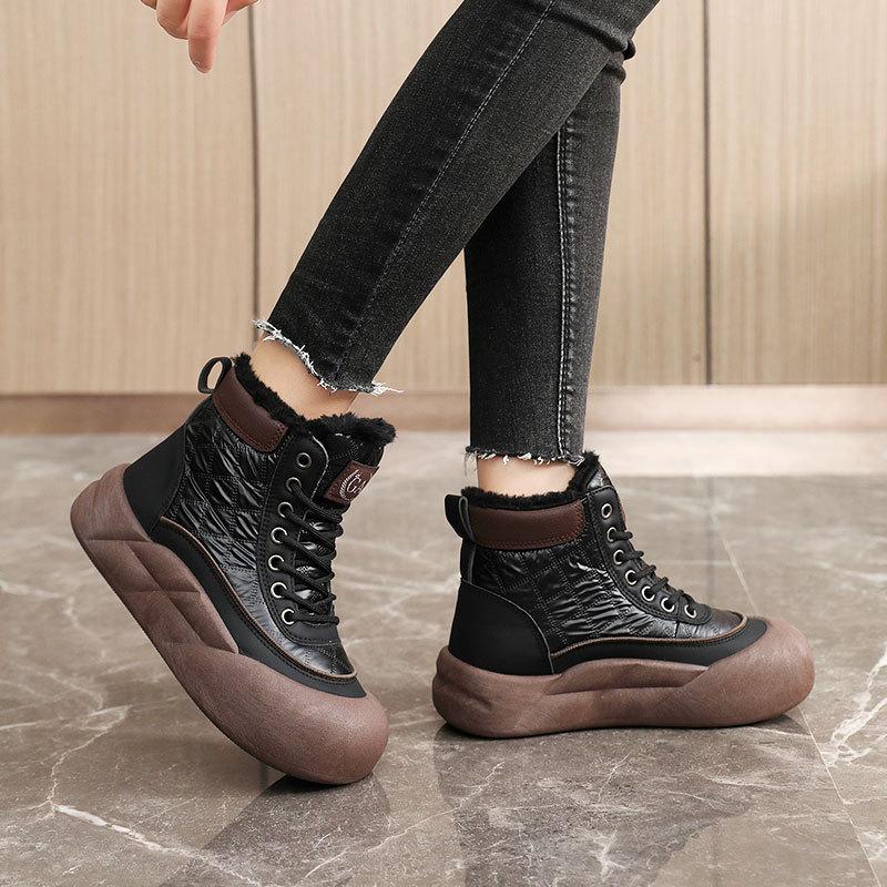G3507 New Winter Cotton Shoes Platform Women's Shoes Color Matching Warm High-top Sports Casual Velvet To Increase Height