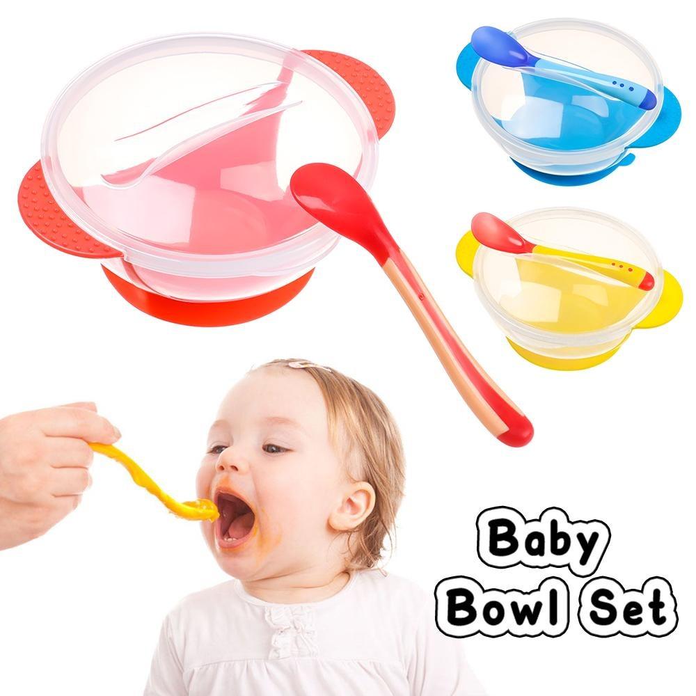 Baby Feeding Training Bowl Spoon with Suction Cup Tableware Set New Dinner Bowl  Baby