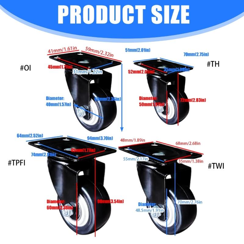 4Pcs Swivels Casters Wheel Universals PU Wheel Heavy Duty Furniture Wheel Casters for Platform Trolley Chair Accessories