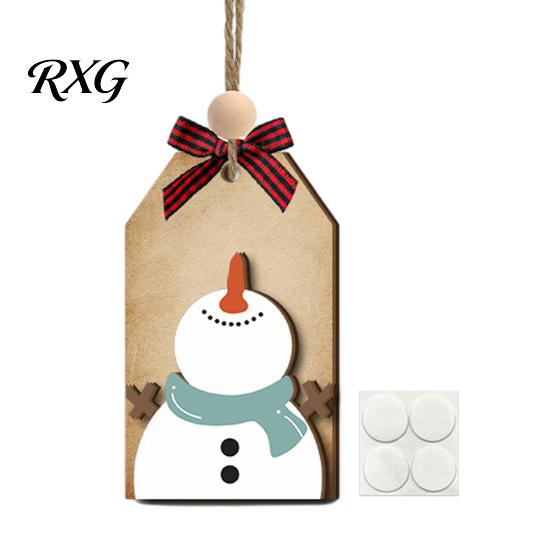 Natural Pine Wood Decor Christmas Wooden Hanging Ornaments, 2D Snowman Reindeer Clown Figure Rustic Party Supplies Pendant Decorations, Farmhouse