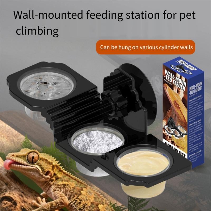 Reptile Terrariums Wall Mount Feeder Multiple Bowl Feeding Dish with Suction Cup for Small Pet Easy Mounting