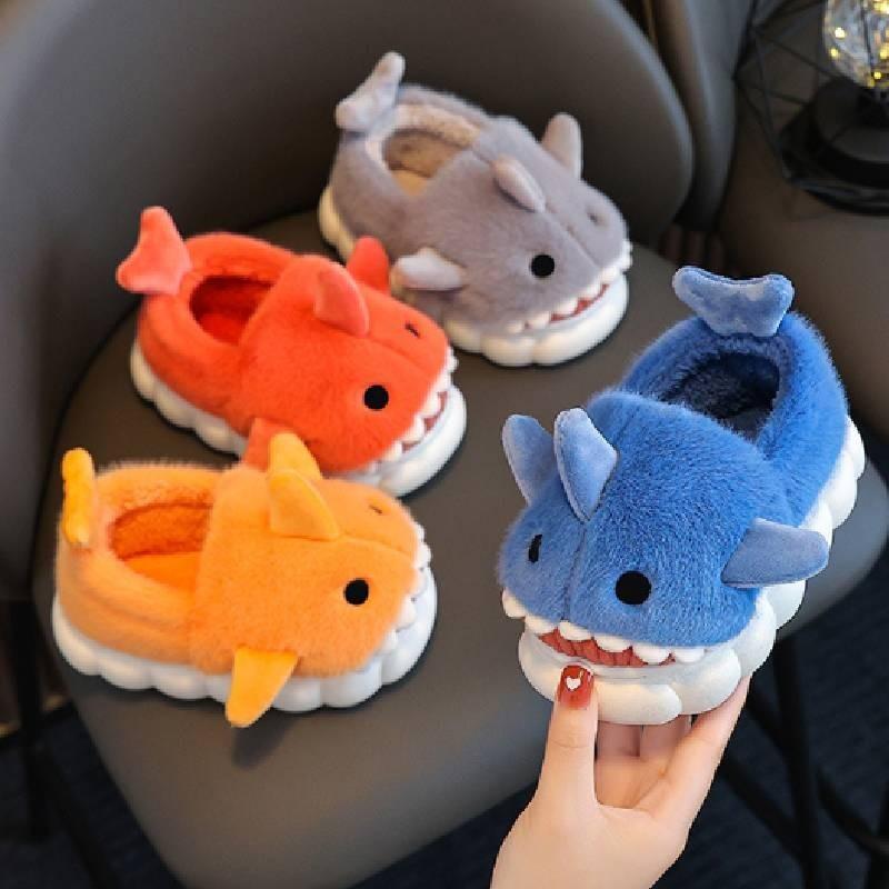 Cozy Waterproof Kids Shark Slippers For Boys Girls Warm Indoor Winter House Shoes
