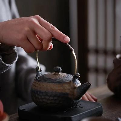 Ceramic Handmade Teapot Pure Handmade Kung Fu Tea Set Japanese Retro Rough Pottery Handheld Teapot Tea Table Accessories