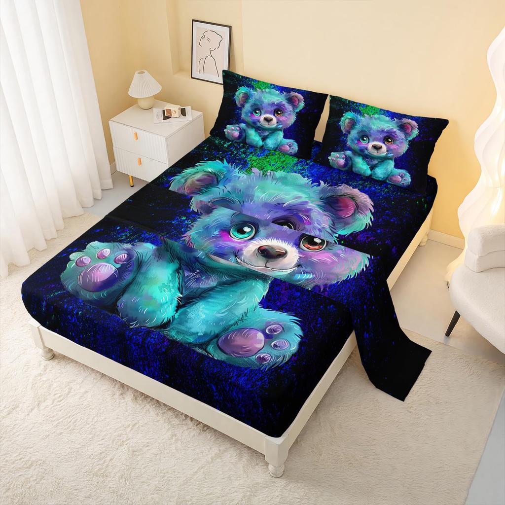 Cute Cartoon Bear Pattern Bed Hat Four-Piece Bedding Set Bedroom Dormitory Bedding Decoration