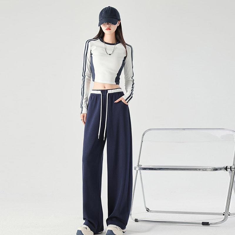 Damen Jogginghose mit weitem Bein, lockere, sportliche Freizeithose, Frühling, Herbst, Kordelzug, modisches Design, Jogginghose, hohe Taille, elastische Sporthose