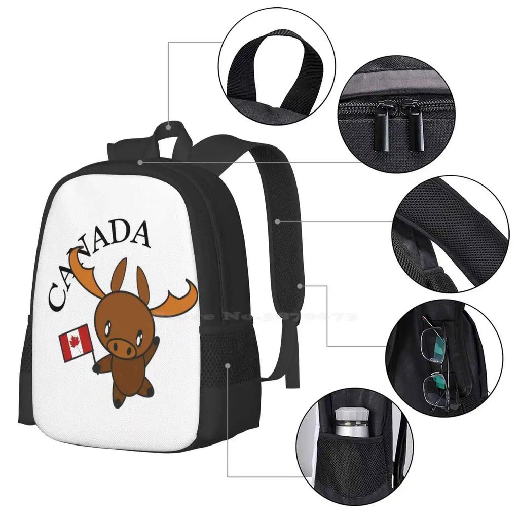Dancing Canadian Moose Hot Sale Backpack Fashion Bags Canada Moose Cute Animal Kawaii Funny Creature Canadian Candian Flag