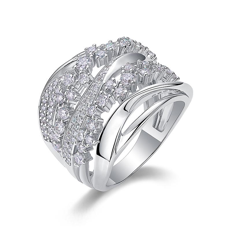 Gorgeous Wide Silver Color Rings for Women Luxury Party Accessories Brilliant Cubic Zirconia Finger Jewelry for Wedding