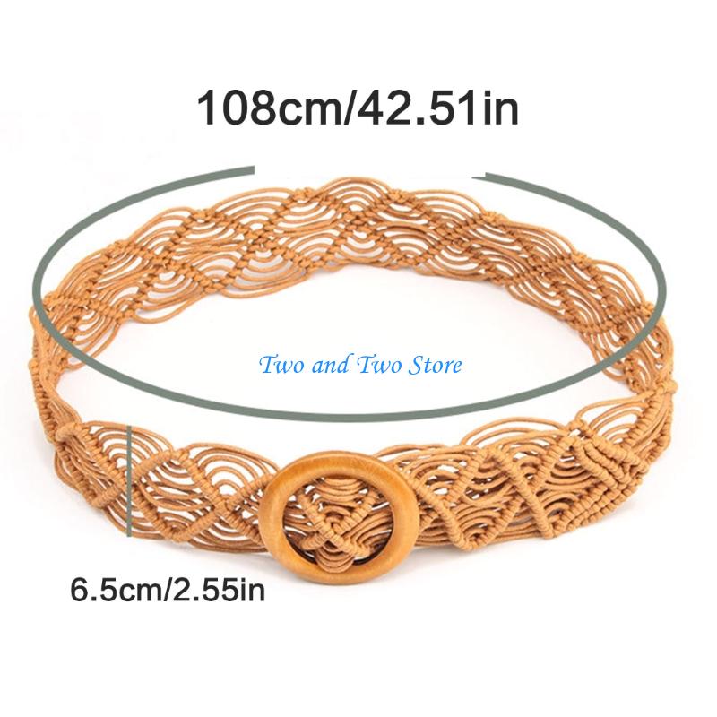HX6F Adjustable Ethnic Belt For Women Woven Waxed Rope Wide Waistband Stylish Design