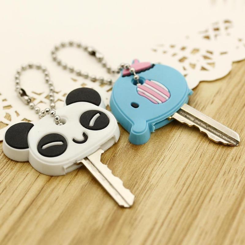 1Pcs Creative Lovely Chain Keyring Cartoon Elephant Panda Head Cover Top Cap Key