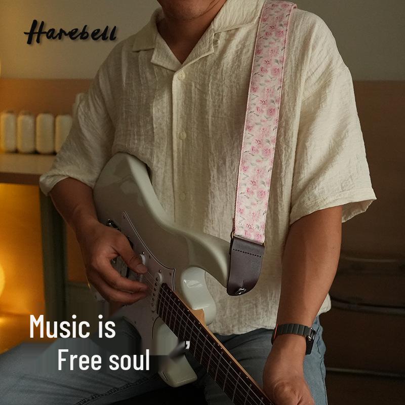 Retro Pink Peony Folk Guitar Strap - 5cm Wide & Comfortable