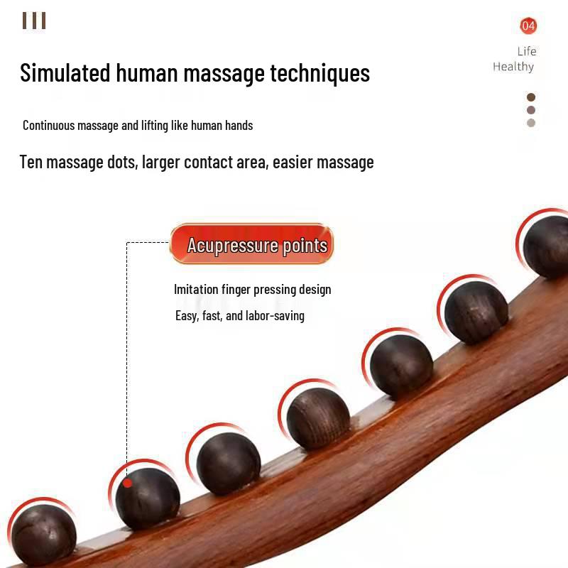 Beech Wood Rolling Pin Massager for Whole Body Gua Sha Therapy and Meridian Massage with Eight and Ten Beads