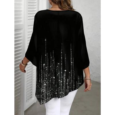 Autumn New Plus Size Women's Gradient Print Crew Neck T-shirt, Casual Versatile Top Popular In Europe & America