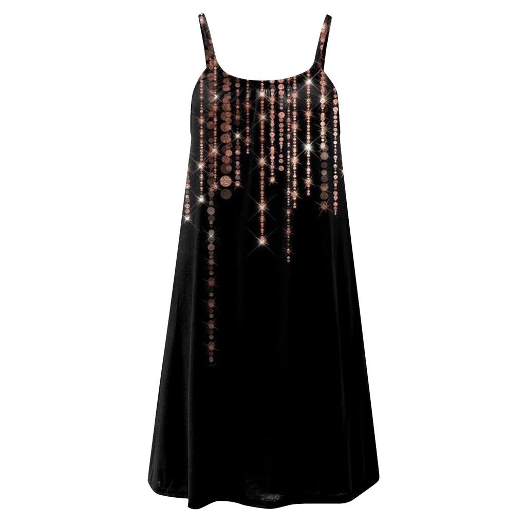 Robe de plage ample sans manches pour femmes, mode décontractée, imprimé, bretelles, robe d'été